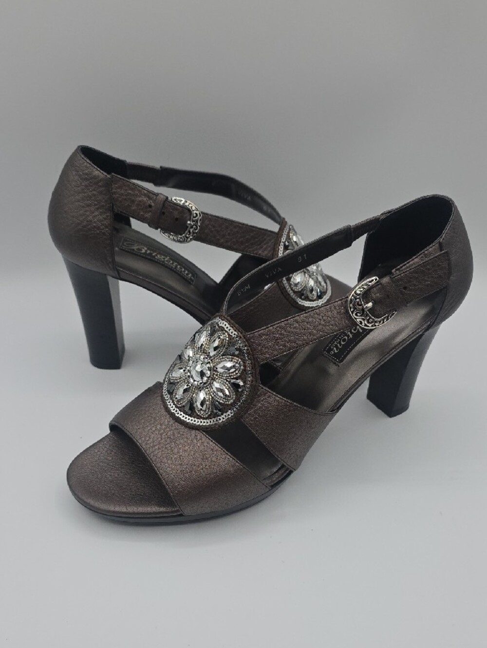 Brighton Metallic Brown Floral Crystal Medallion Sandals